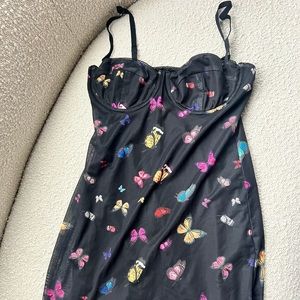 White Fox Butterfly Black Dress Large great for Valentines